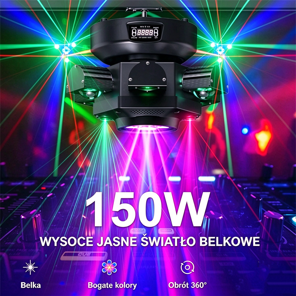 🔥Wyprzedaż🌟Ruchoma głowica sceniczna RGBW o mocy 150 W